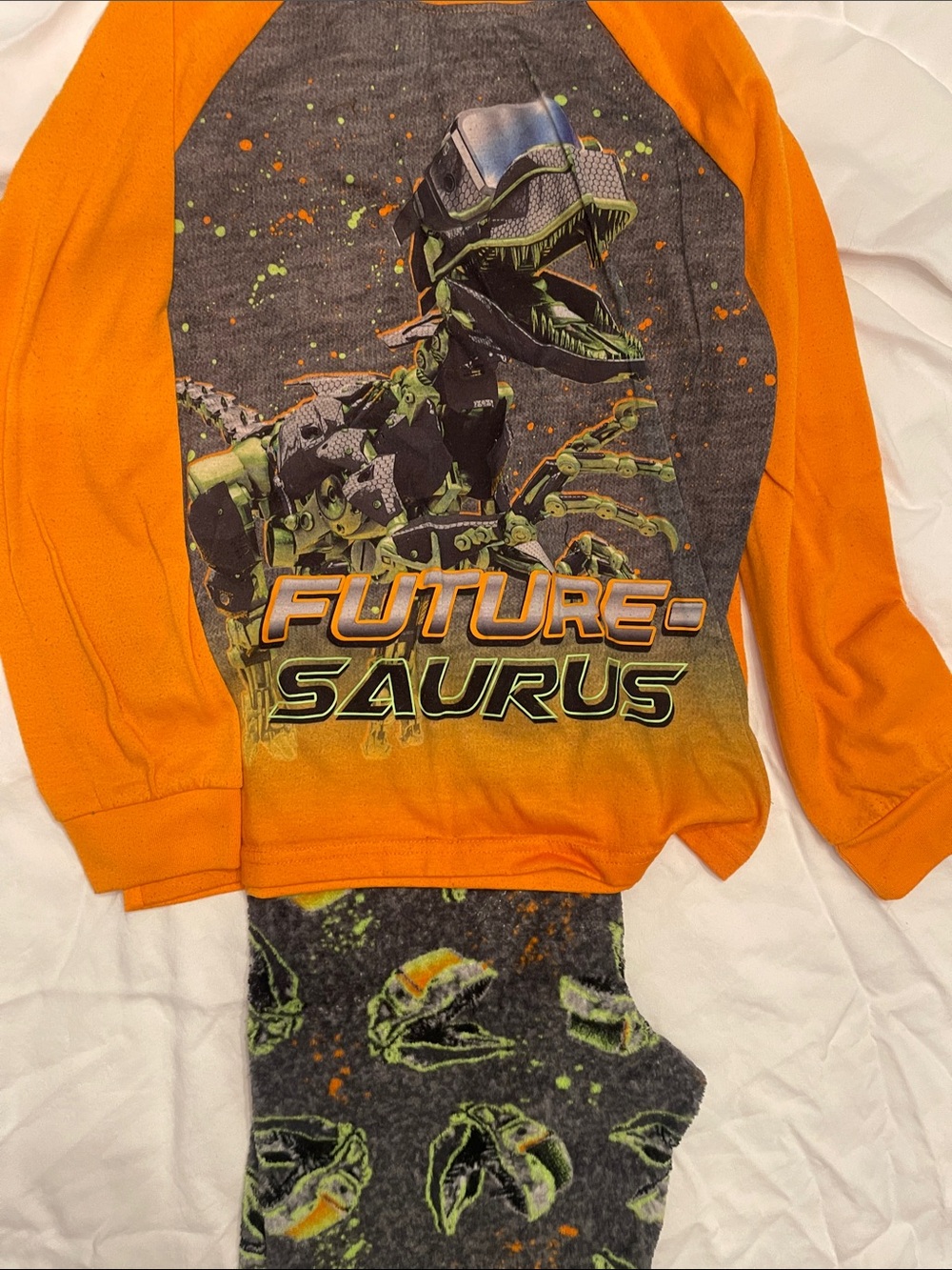 Kids Future-Saurus Orange Long-Sleeve PJ Set